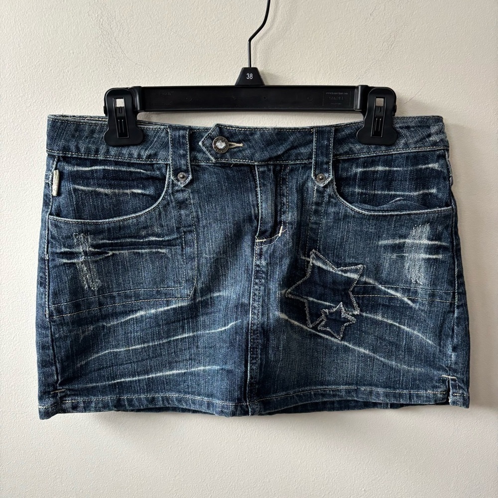 Tyte Jeans Distressed Denim Mini Skirt with Star Accents